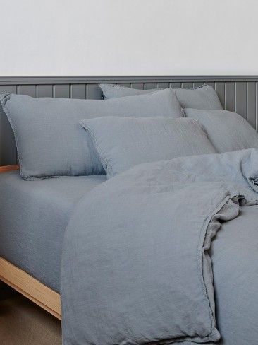 Conjunto de Roupa de Cama em Linho Azul